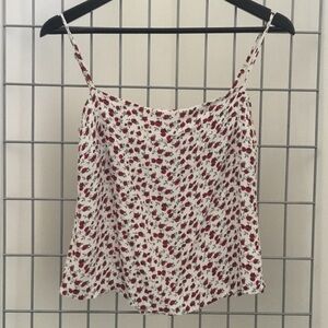 Reformation Red Rose Print Spaghetti Strap Cami - White Base